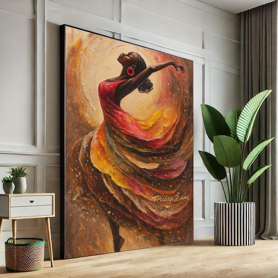 Dramatic African Dancer Flowing Red Dress Passion Art Poster
