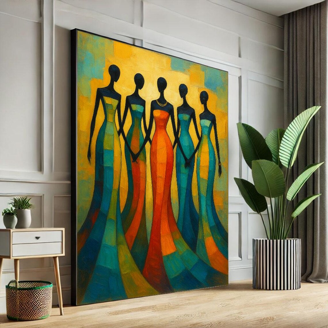 Bold African Women Silhouette Colorful Dresses Abstract Art Poster