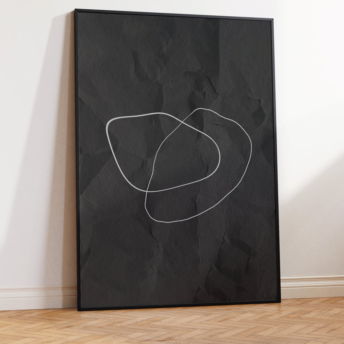 Dark Abstract Line Art White Continuous Line on Black Paper Poster - Image 2
