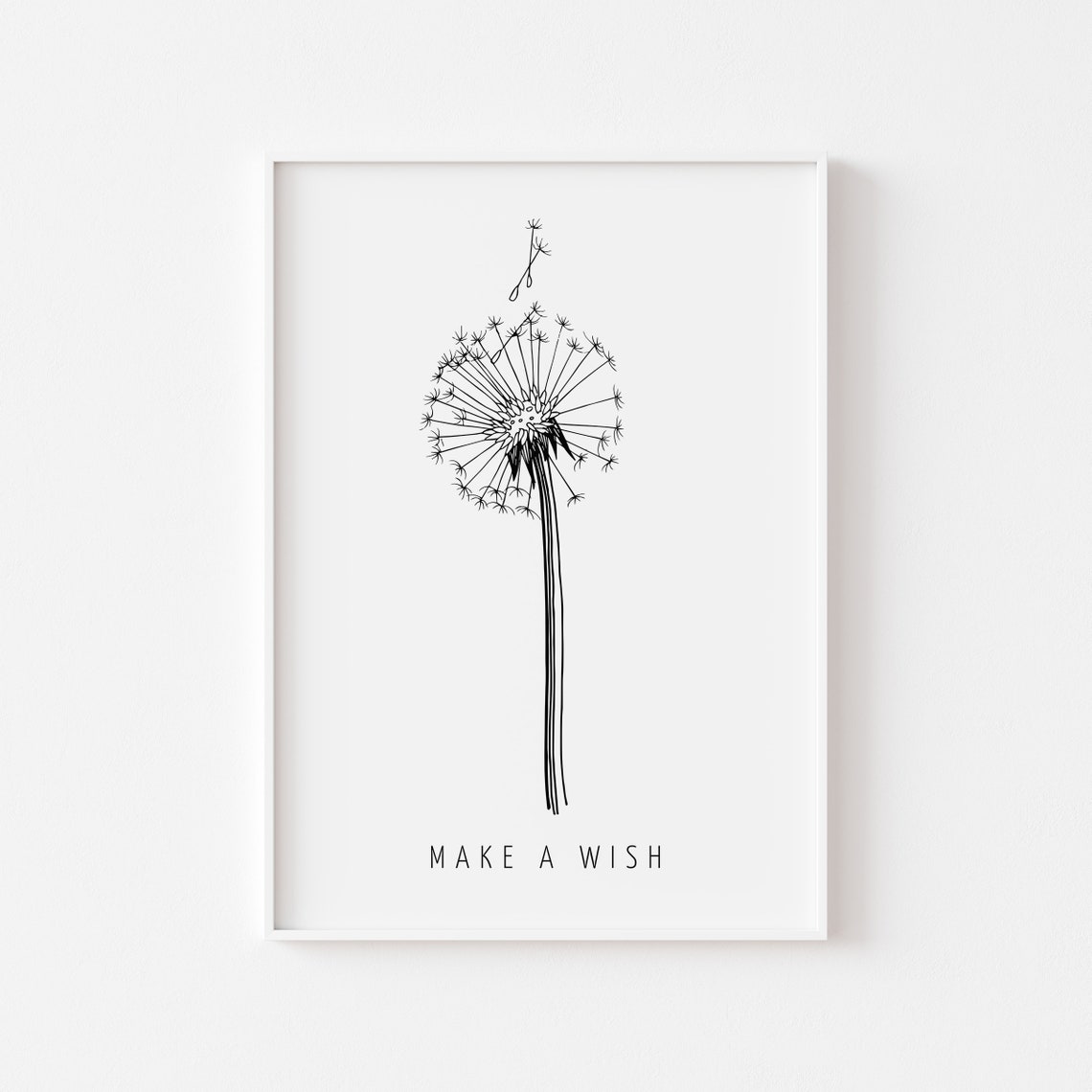 Make A Wish Dandelion Minimalist Black and White Botanical Poster - Image 2