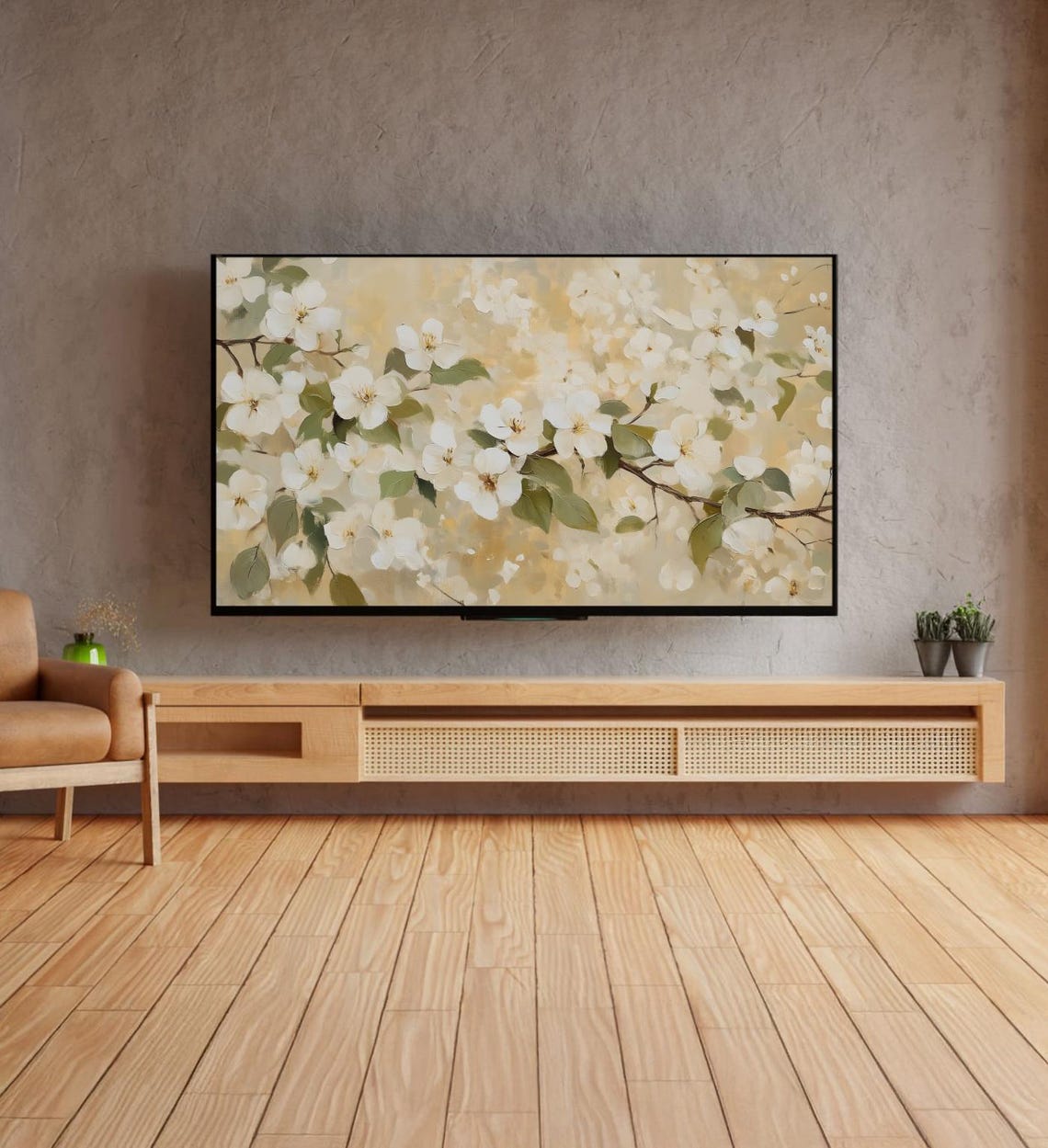 White Spring Blossoms Branch Vintage Neutral Beige Floral Art Poster - Image 4