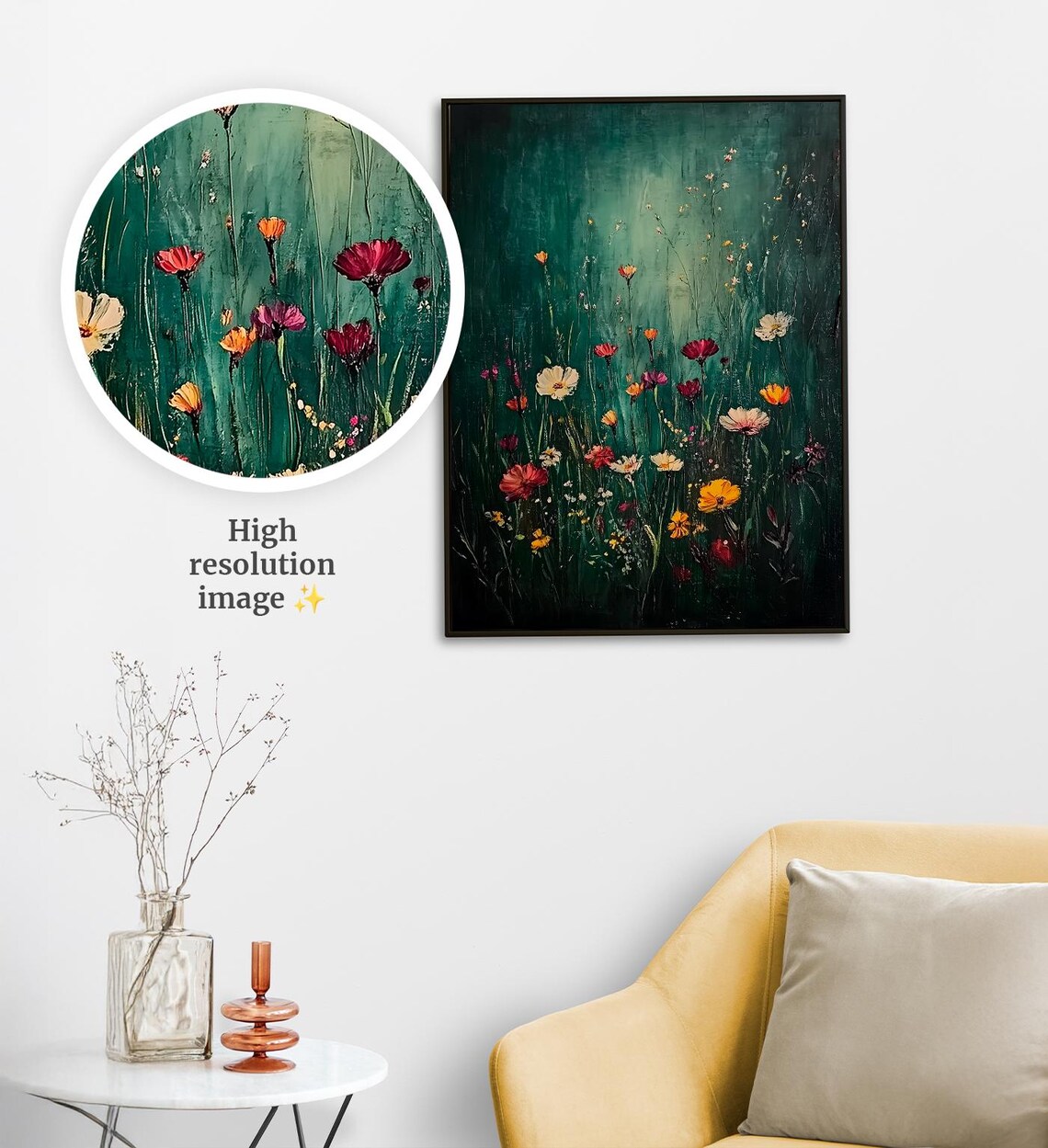 Dark Moody Wildflower Field Vintage Oil Painting Botanical Art Poster - Image 4