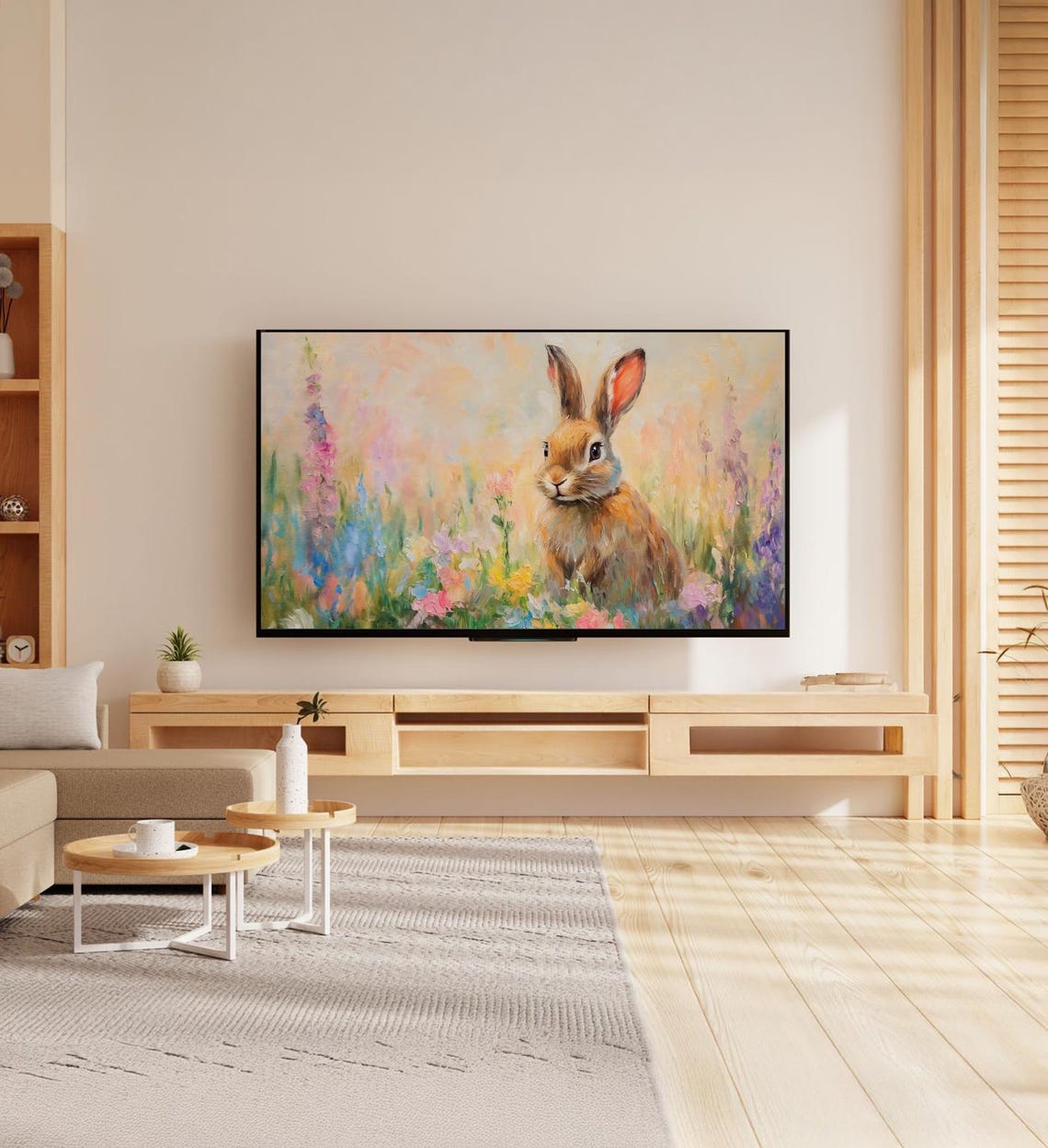 Cute Bunny Rabbit Colorful Wildflower Meadow Easter Painting Poster - Image 7