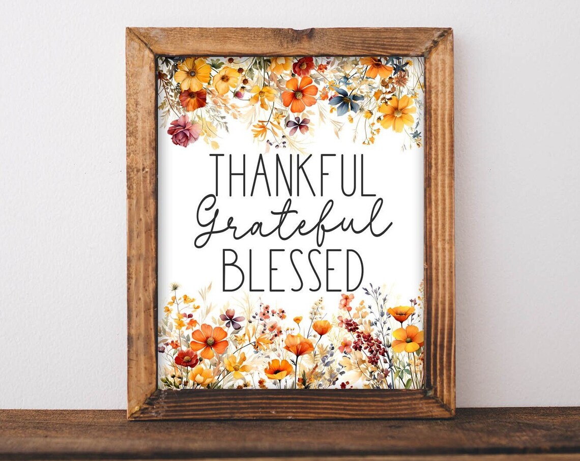 Thankful Grateful Blessed Watercolor Quote Art Print