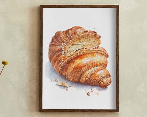 Croissant Watercolor Artwork Print At Home Wall Art Wall Art Print Instant Art