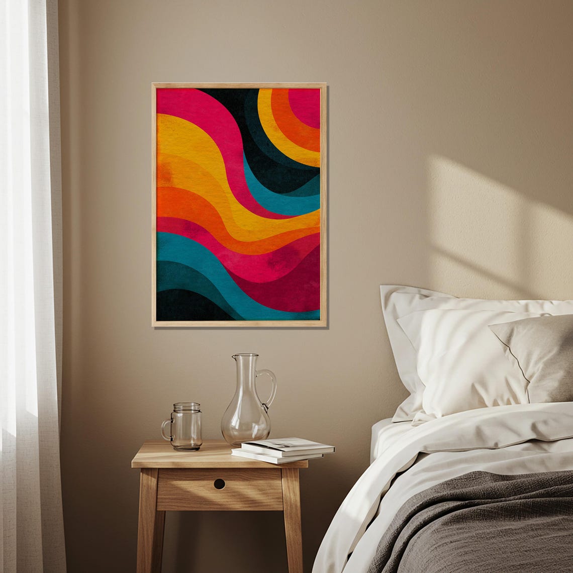 Retro 70s Flowing Wavy Color Block Abstract Modern Bedroom Poster