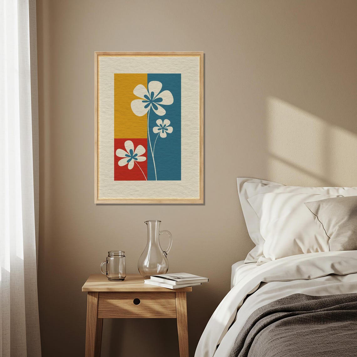Modern Boho Mid Century Retro Floral Color Block Botanical Wall Art