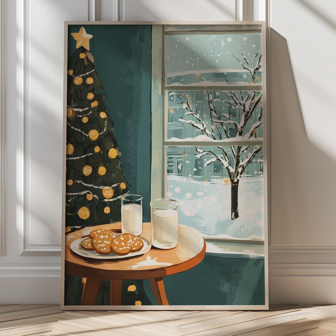 Milk and Cookies by the Christmas Tree Cozy Winter Night Poster