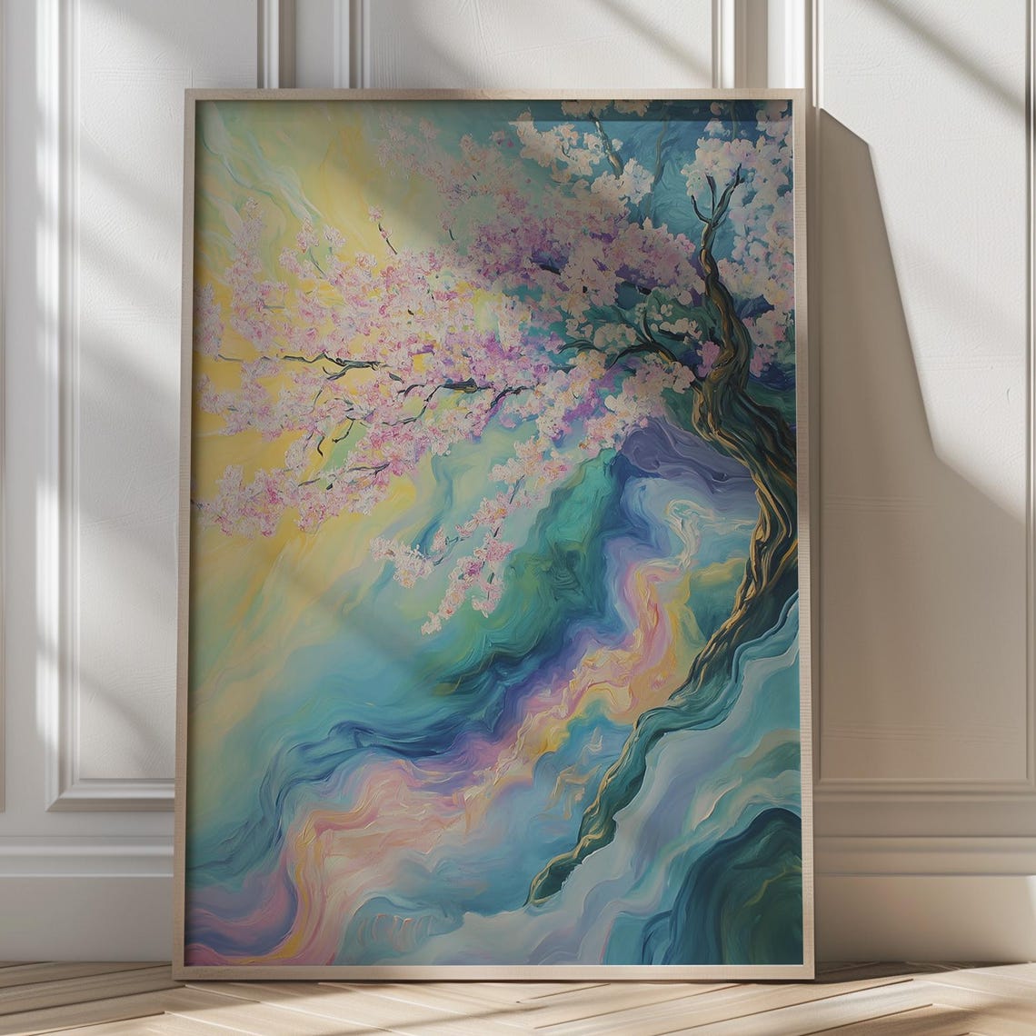 Dreamy Surreal Cherry Blossom Pastel Abstract Tree Art Poster