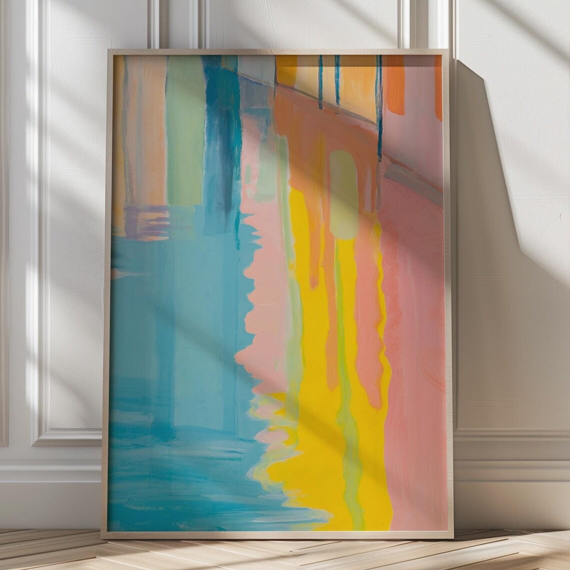 Soft Pastel Abstract Color Block Painting in Blue Yellow Poster