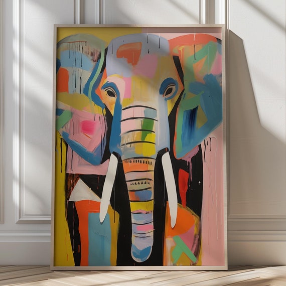 Abstract Elephant Wall Art Vibrant Colorful Painting Modern Maximalist Decor Animal Art Print Bold Statement Artwork Unique Gift For Home