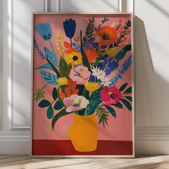 Floral Art Print Bold Botanical Wall Art Colorful Flower Decor Modern Floral Art Garden Inspired Home Decor Dopamine Decor Maximalist Art