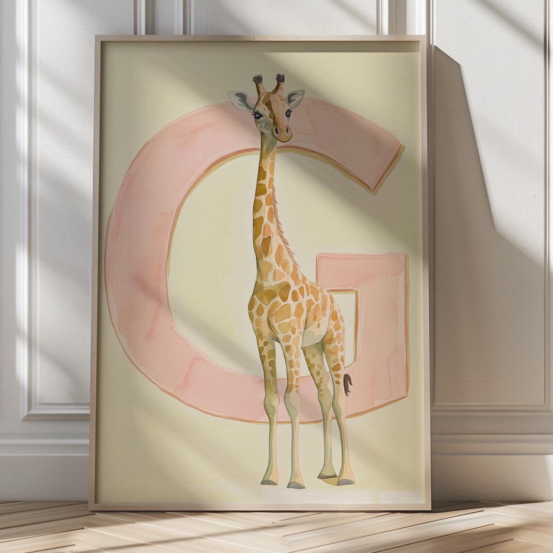 Giraffe Letter G Pastel Nursery Art Poster for Baby Room Wall Decor