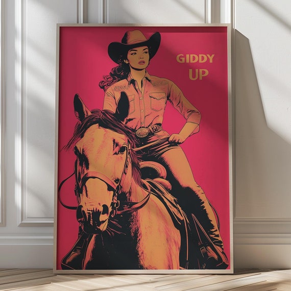 Giddy Up Cowgirl Print Giddy Up Western Wall Art Retro Cowgirl Poster Vintage Pop Art Country Western Art Dopamine Decor Art