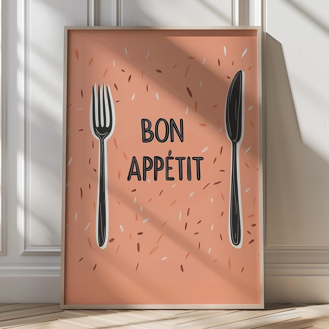 Bon Appetit Fork And Knife Terracotta French Kitchen Art Poster