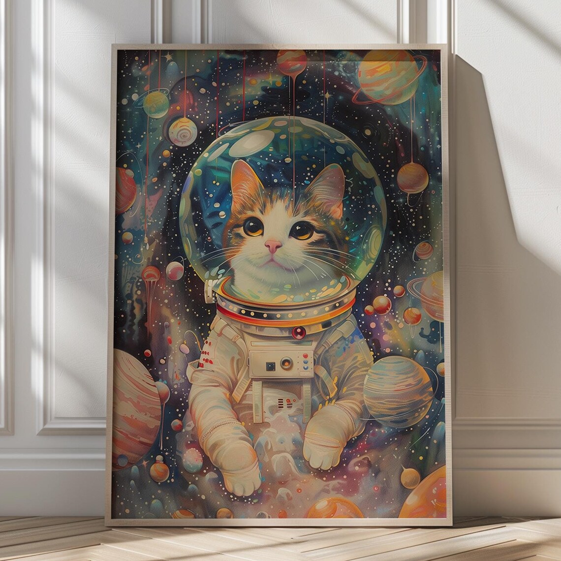 Space Cat Astronaut Kitty Art Print, Nursery Decor
