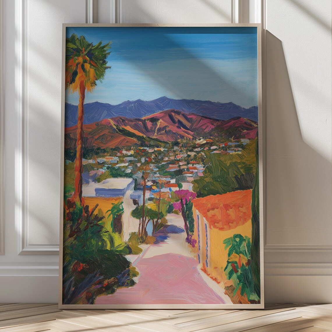 Los Angeles Cityscape with Palm Tree and Hills Sunny Art Poster