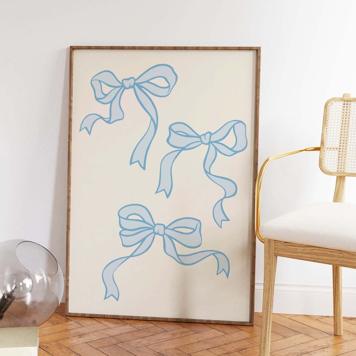 Blue Ribbon Bows Illustration Balletcore Nursery Room Decor Poster - Image 2