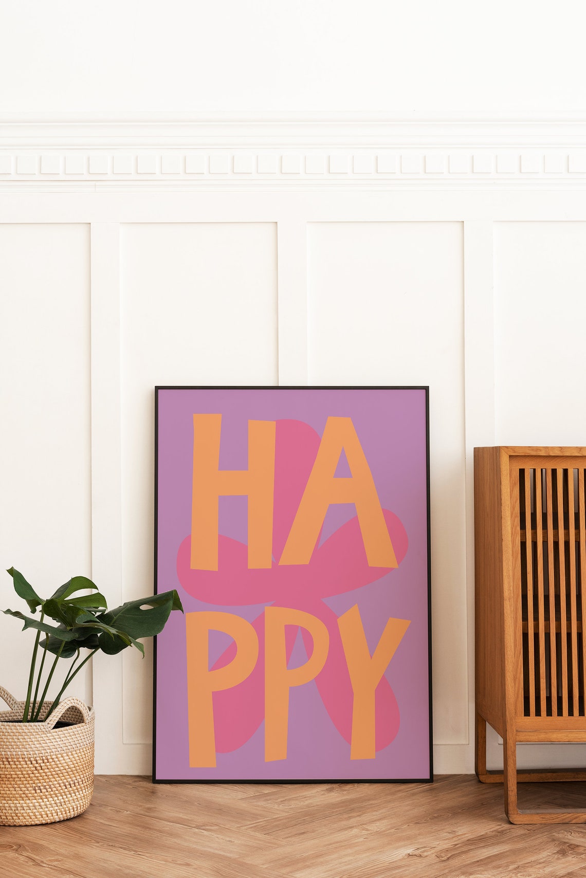 Happy Typography Orange Letters Purple Floral Inspirational Poster - Image 3