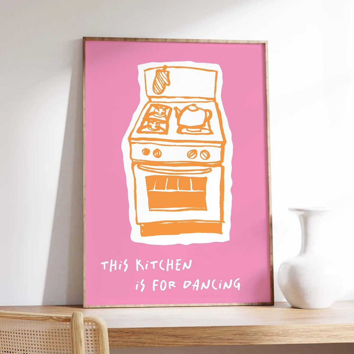 This Kitchen Is For Dancing Print Art Pink Kitchen Decor Cute Kitchen Disco Poster Trendy Wall Art