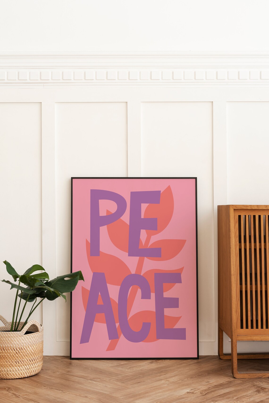 Peace Typography Purple Letters Pink Floral Inspirational Poster - Image 3