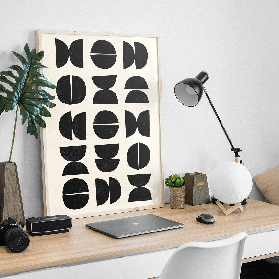 Abstract Black Wall Print Art Mid Century Modern Minimal Abstract Shapes Art Cute Trendy Wall Art - Image 5