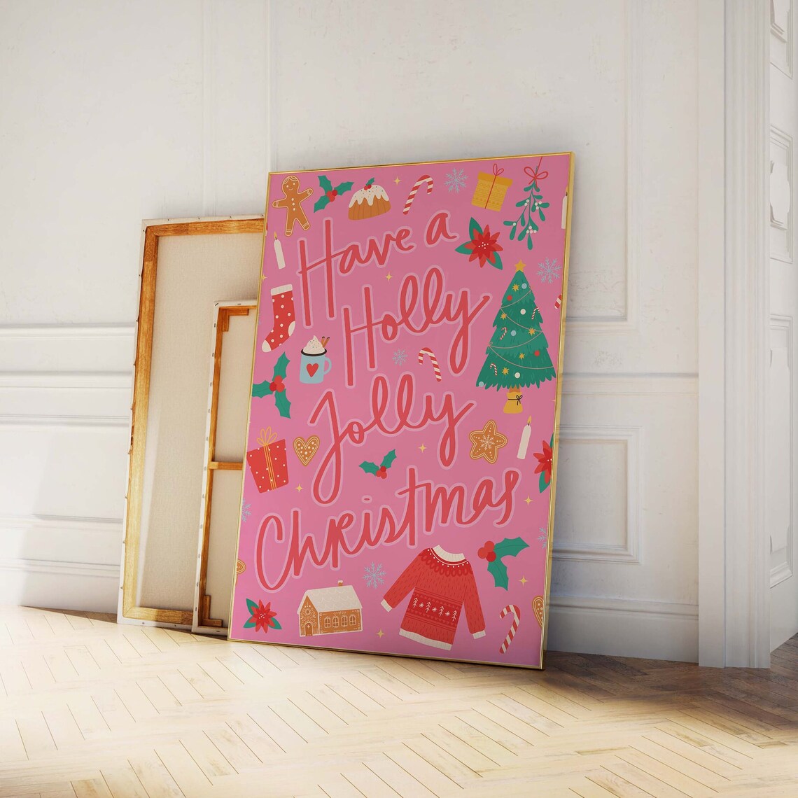 Have A Holly Jolly Christmas Pink Retro Holiday Icons Wall Poster - Image 5