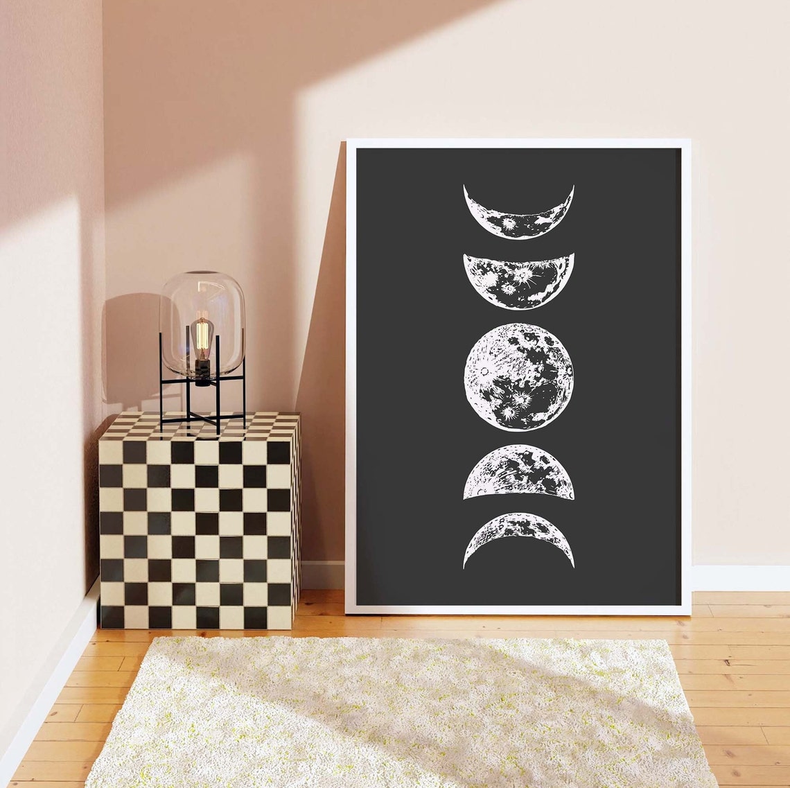 Moon Phases Column Black Background Celestial Astronomy Poster - Image 6