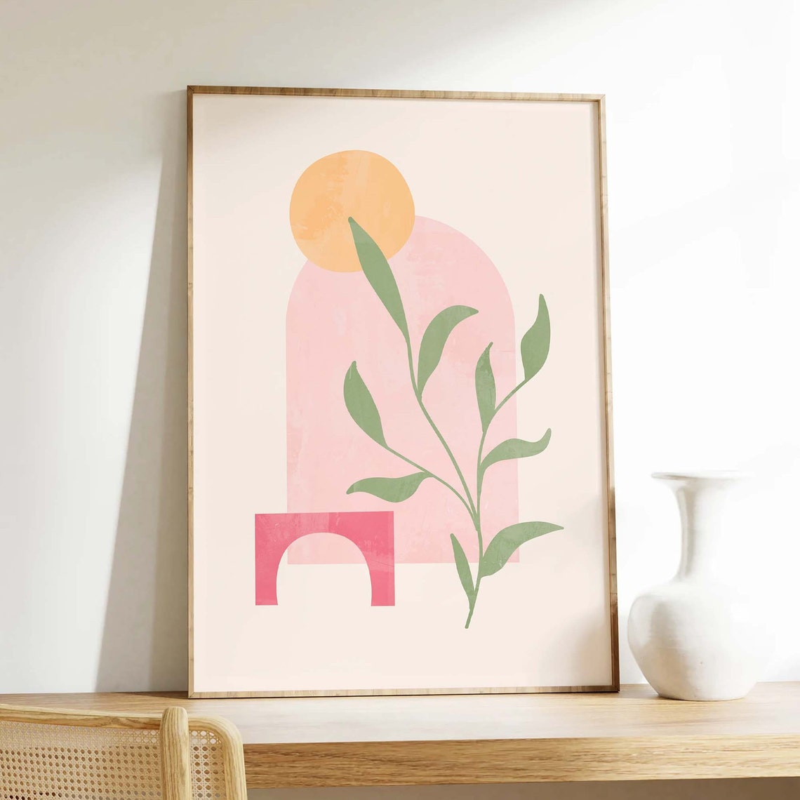 Boho Abstract Botanical Arch Poster with Sun and Leafy Branch Art - Image 3