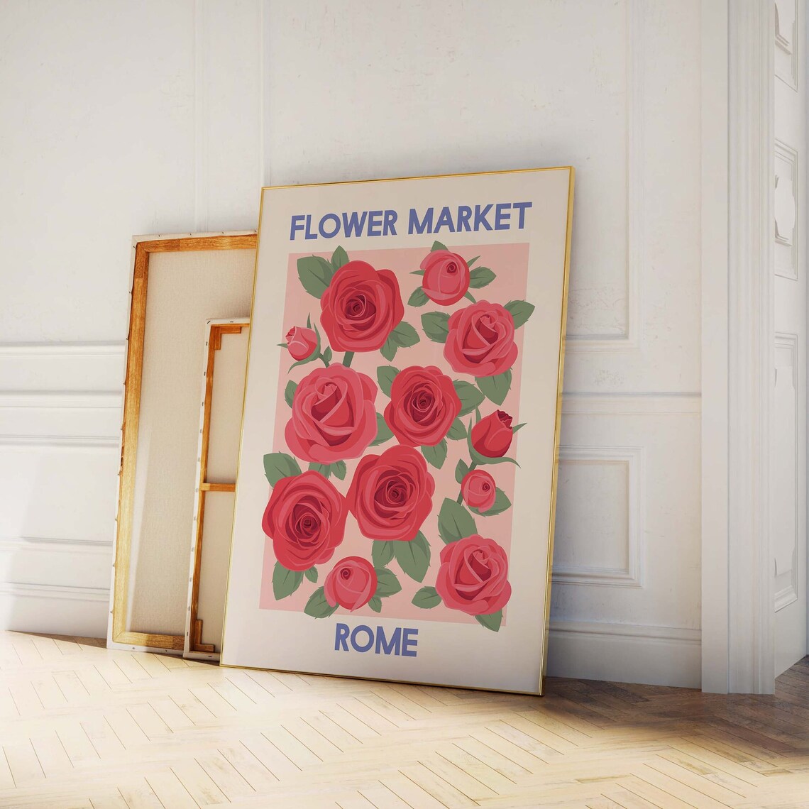 Rome Flower Market Red Roses Vintage Italian Style Travel Poster - Image 4