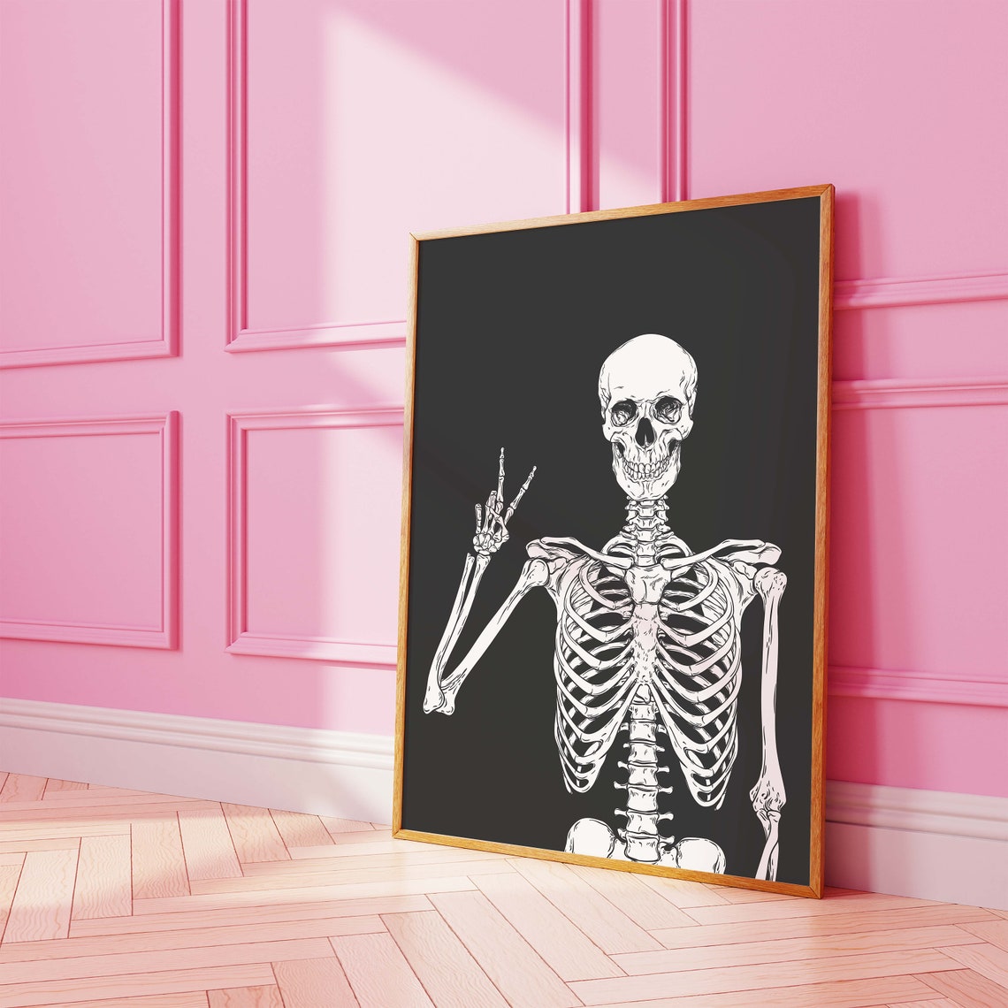 Skeleton Print Art Cute Black Halloween Wall Decor Trendy Halloween Wall Art Spooky Season Poster - Image 4