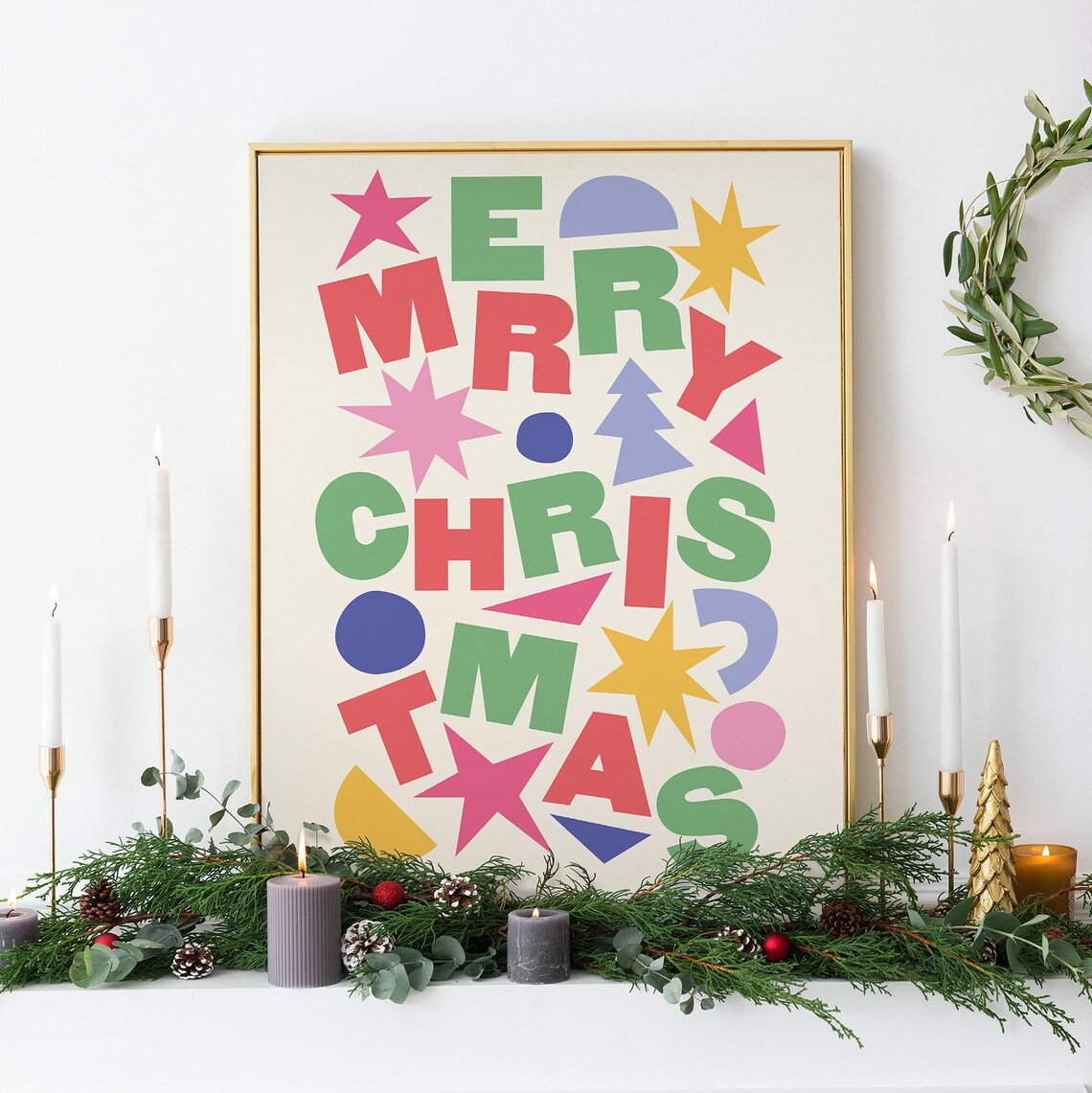 Merry Christmas Playful Letter Collage Colorful Holiday Art Poster - Image 6