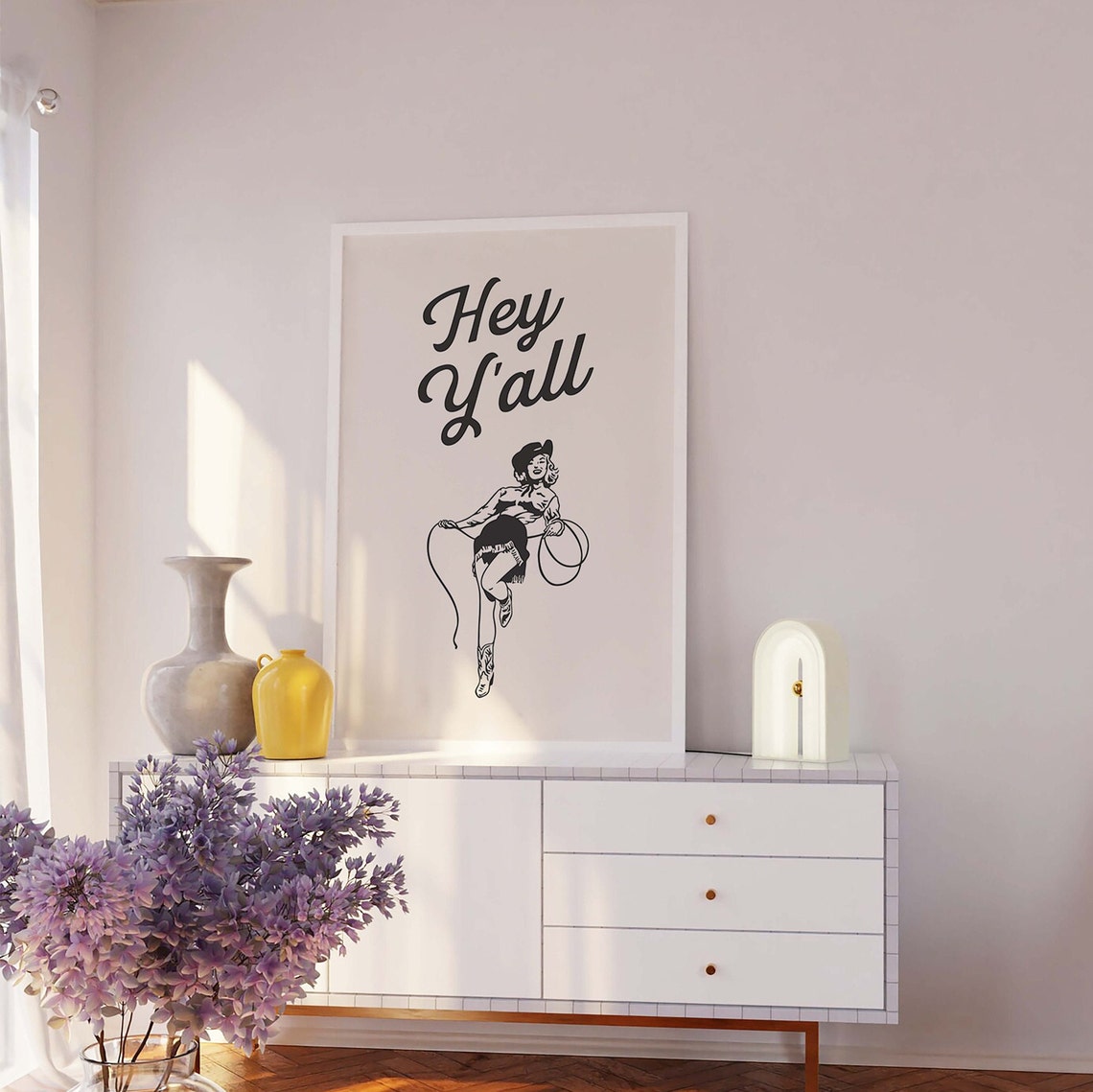 Hey Yall Print Art Retro Cowgirl Wall Art Country Western Art Print Neutral Art Print Trendy Pin Up Wall Art - Image 2