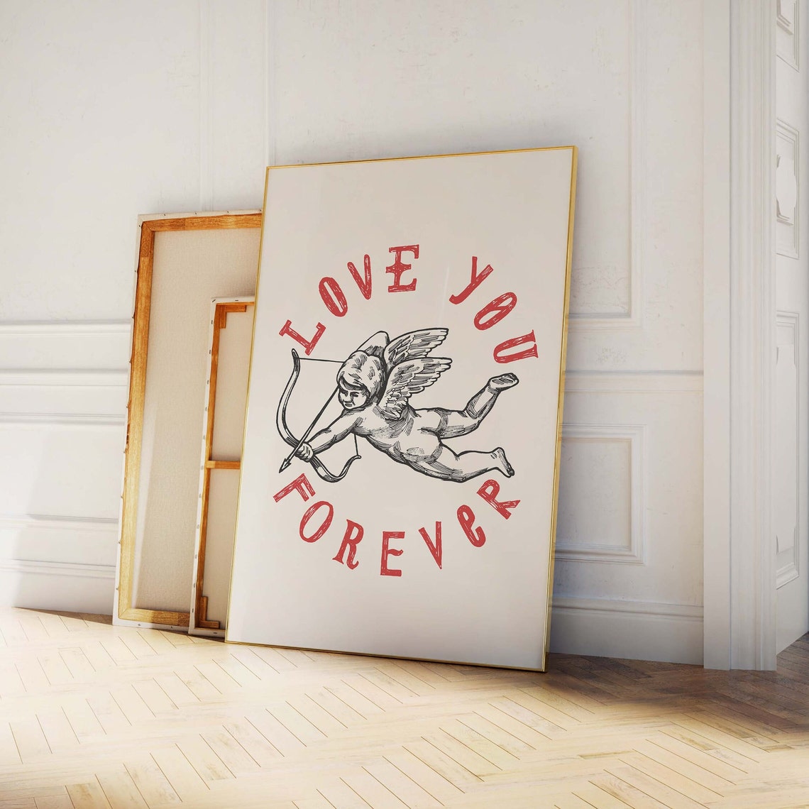 Love You Forever Print Art Valentines Day Decor Red Wall Art Trendy Valentines Cute Cupid Print - Image 4