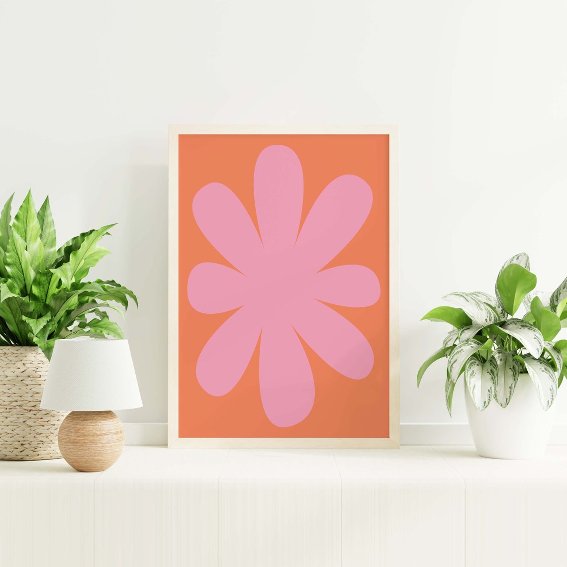 Retro Pink Flower Orange Background Minimal 70s Floral Poster - Image 6