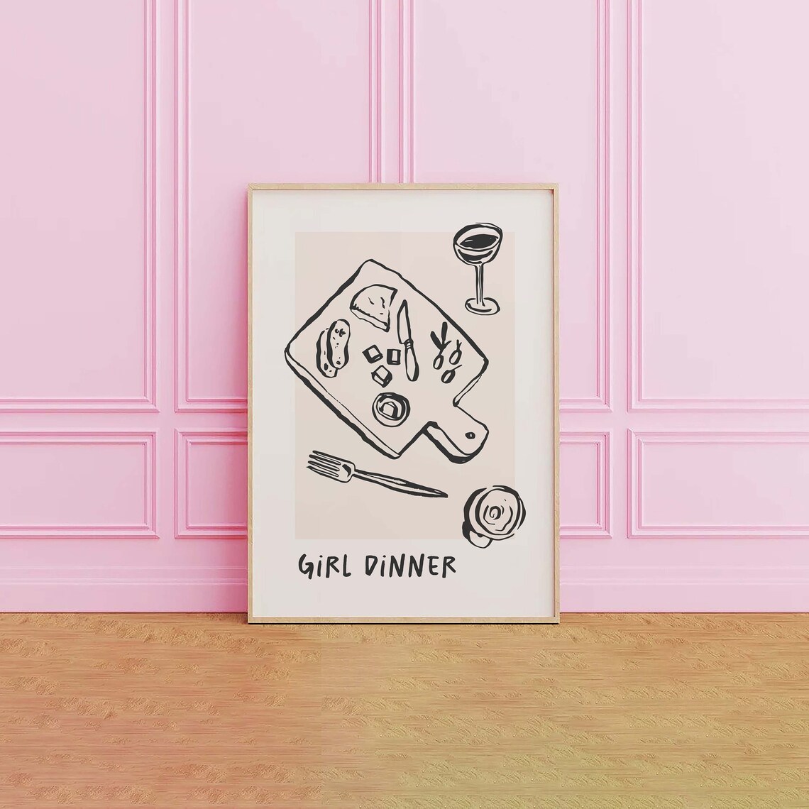 Girl Dinner Quote Charcuterie Board Illustration Black Kitchen Wall Decor Poster - Image 4