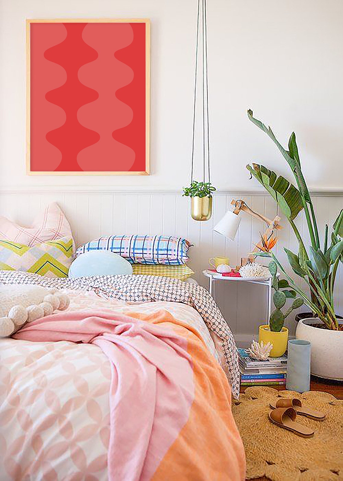 Red Wavy Abstract Groovy Retro Bold Vertical Waves Wall Poster - Image 3