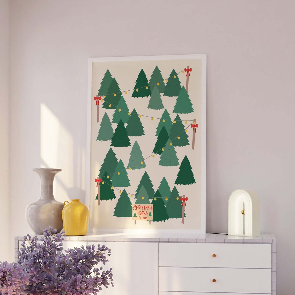 Christmas Tree Lot Festive Farm Sign String Lights Holiday Poster - Image 2