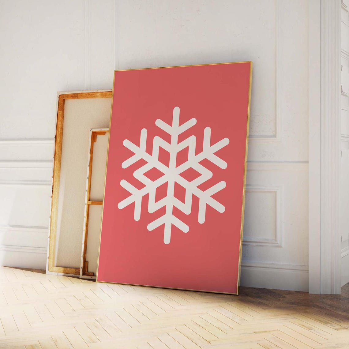 Red Snowflake Print Art Cute Christmas Decor Red Winter Holiday Wall Art - Image 4