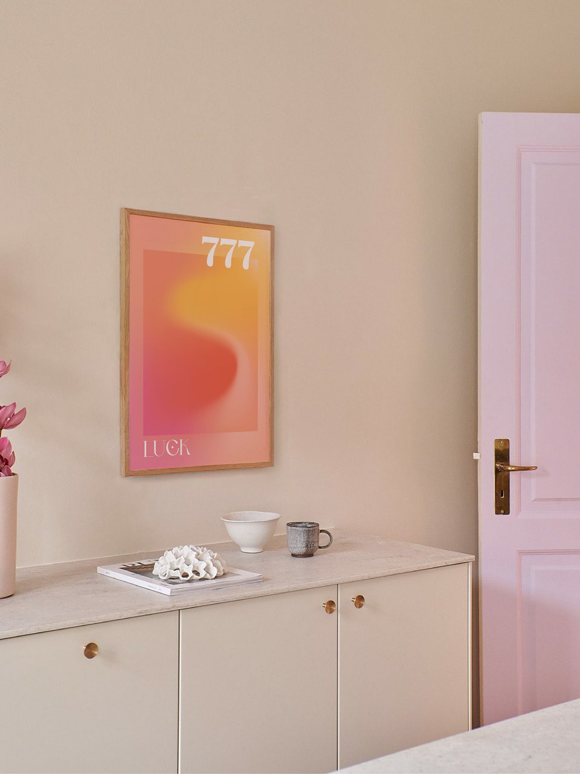 Angel Number 777 Luck Poster with Warm Sunset Aura Gradient Art - Image 5