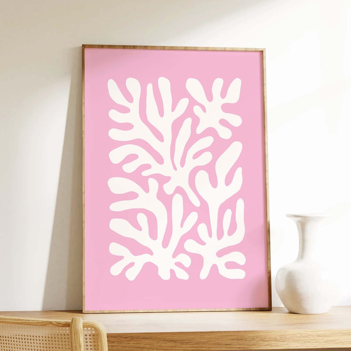 Pink White Abstract Coral Shape Modern Botanical Poster For Girls - Image 3