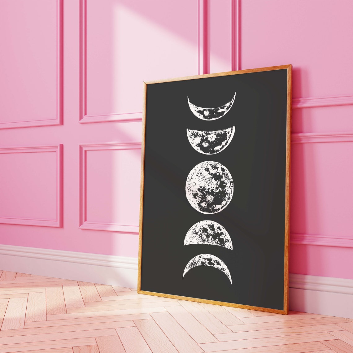 Moon Phases Column Black Background Celestial Astronomy Poster - Image 7