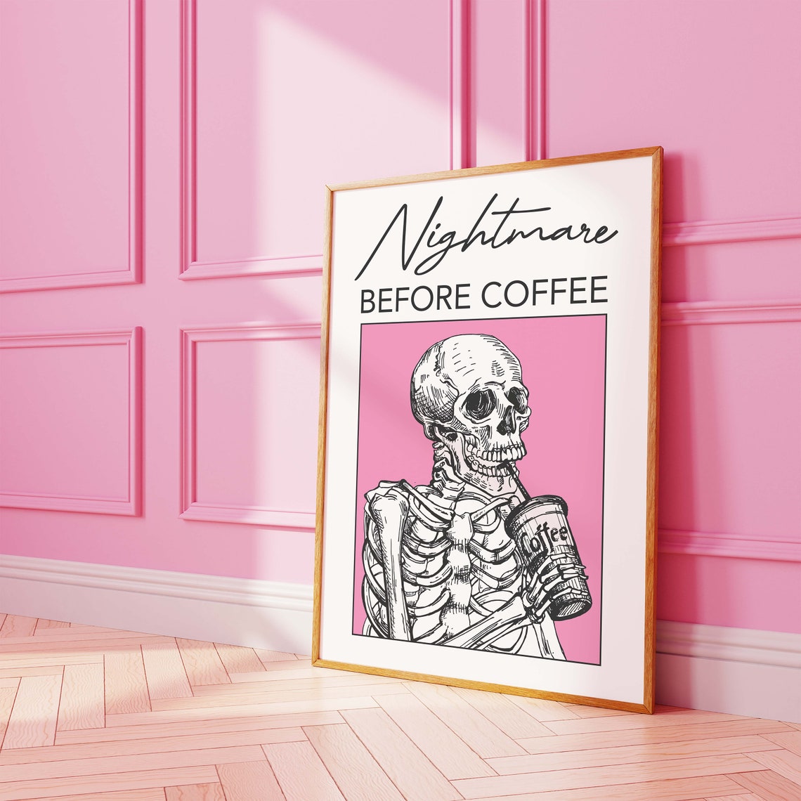 Nightmare Before Coffee Funny Skeleton Pink Halloween Coffee Poster - Image 4
