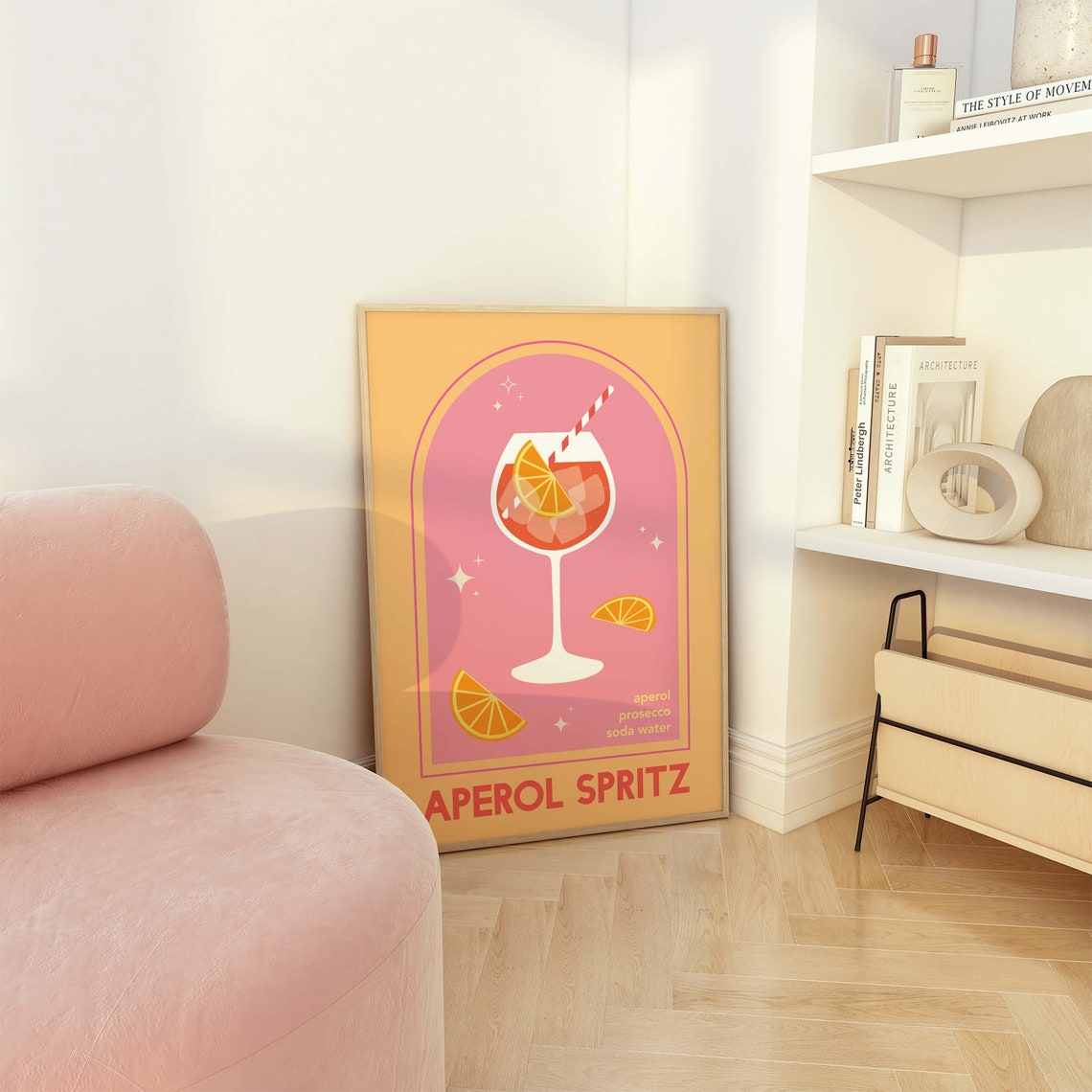 Aperol Spritz Cocktail Print Art Cute Pink Orange Aperol Cocktail Bar Art Kitchen Wall Art - Image 2