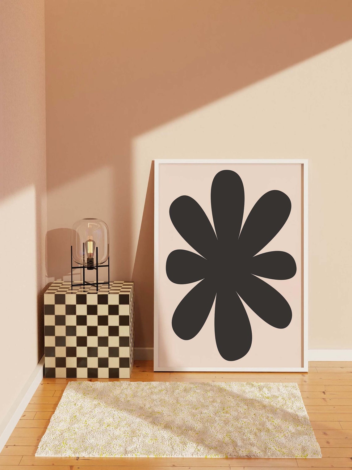 Black Daisy Cream Background Minimal Neutral Retro Floral Poster - Image 5