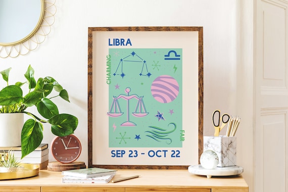 Libra Zodiac Retro Astrology Poster Sep 23 Oct 22 Scales Sign