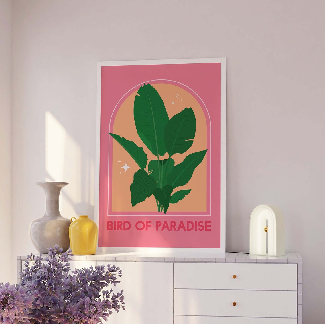 Bird of Paradise Plant Pink Peach Botanical Illustration Poster - Image 4