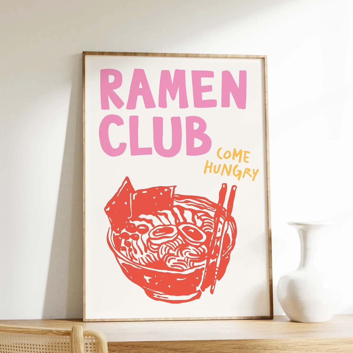 Ramen Club Come Hungry Bold Retro Japanese Noodle Kitchen Poster - Image 2