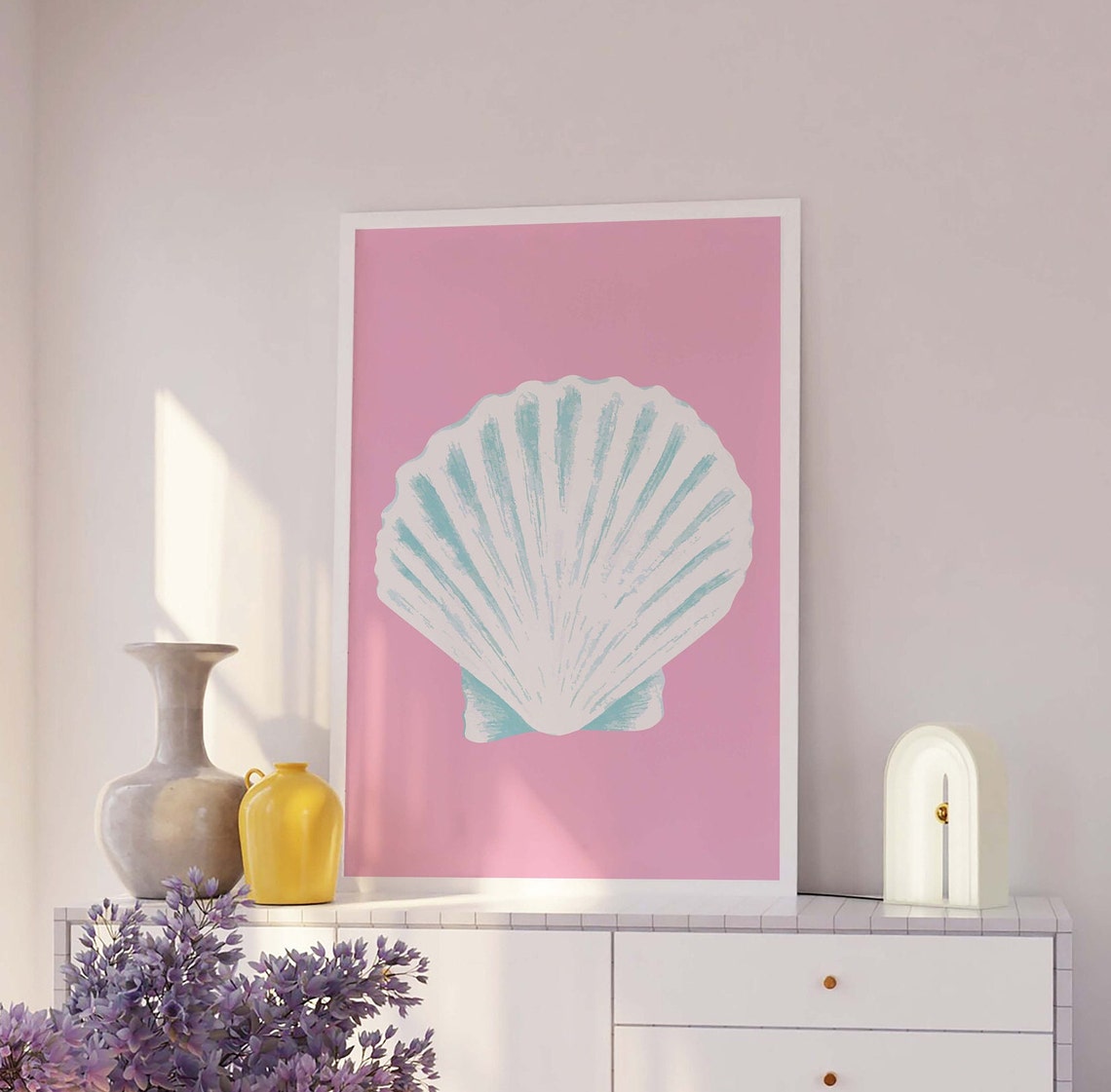 Pink Scallop Seashell Coastal Art Poster for Beach House Decor - Image 3