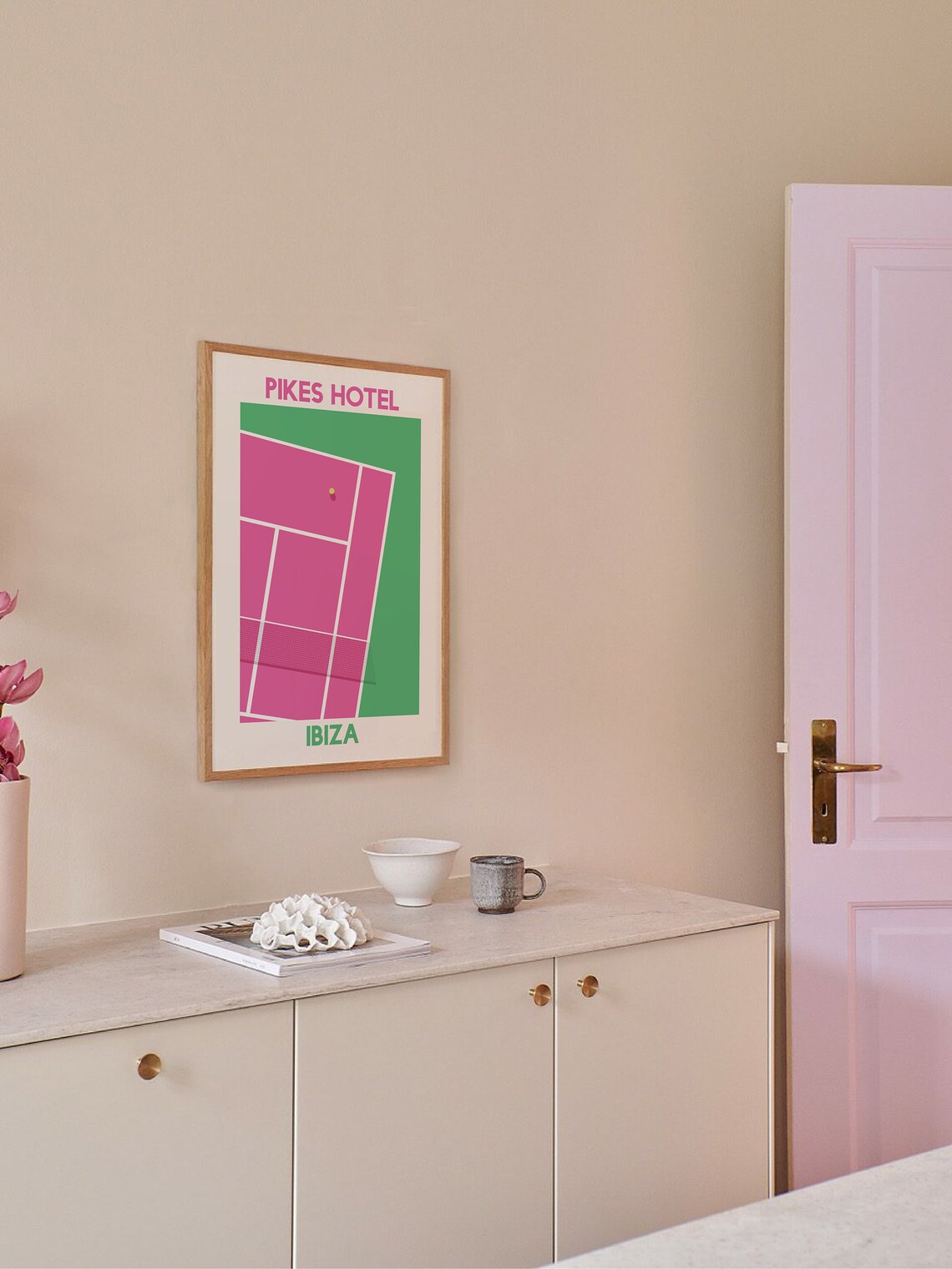Pikes Hotel Ibiza Pink Tennis Court Retro Travel Sport Poster - Image 5